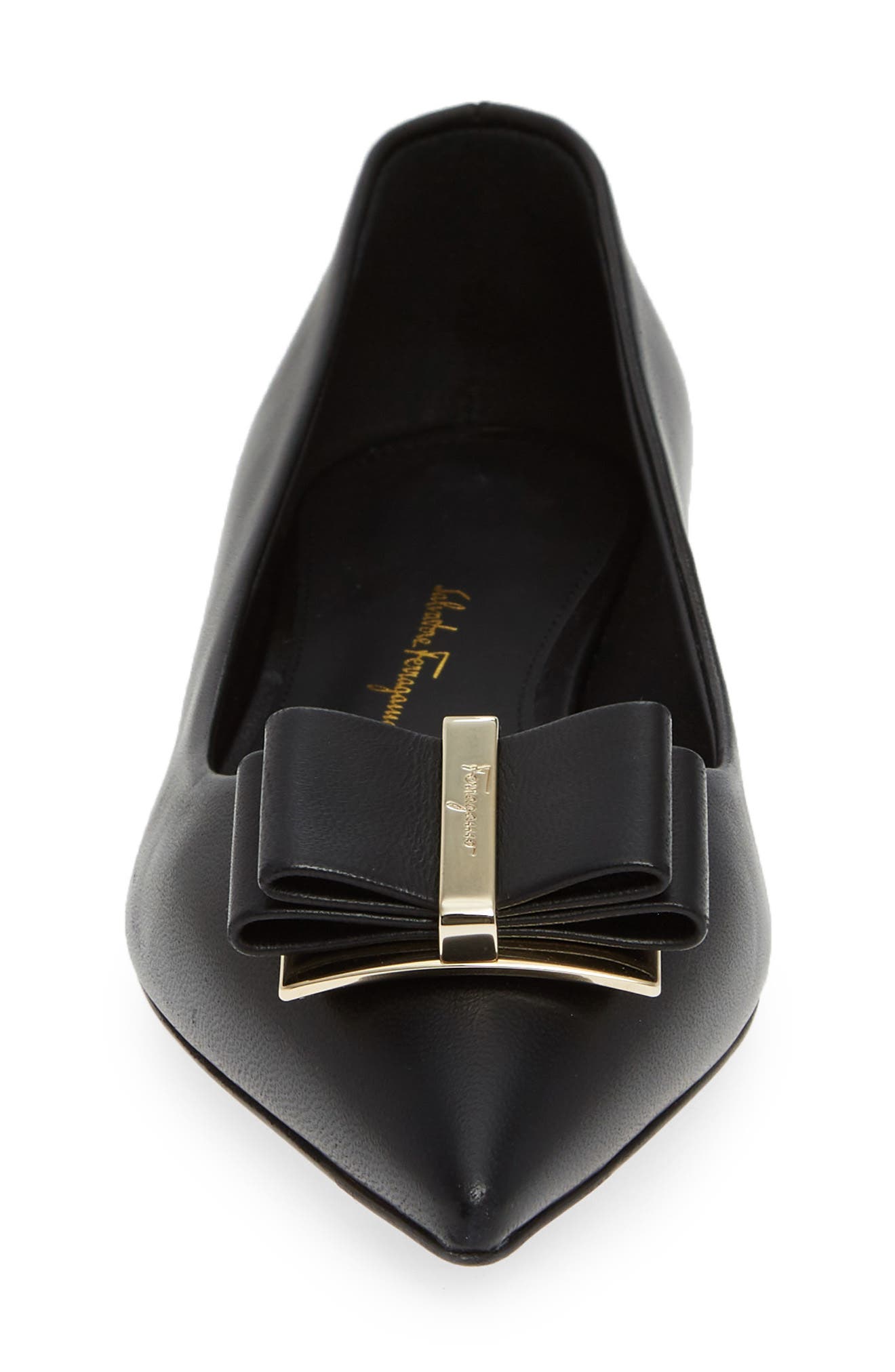 Salvatore Ferragamo Zeri Pointy Toe Flat, Alternate, color, BLACK LEATHER