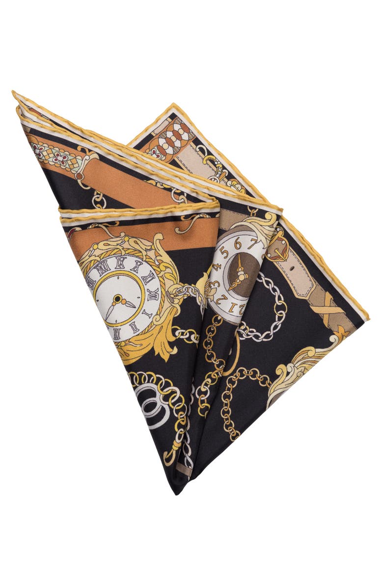 Elizabetta Like Clockwork - Silk Pocket Square for Men, Alternate, color, Black