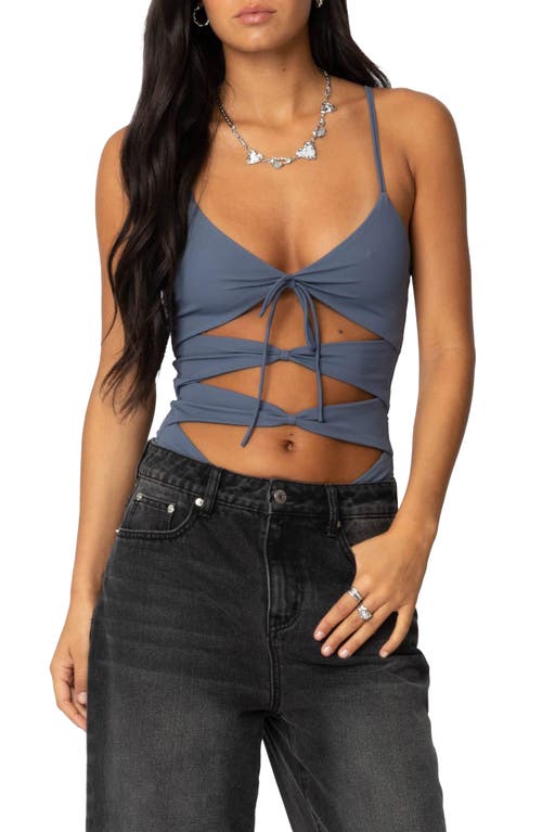 Shop Edikted Serene Cutout Bodysuit In Navy