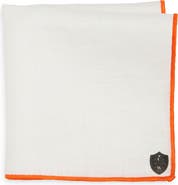 CLIFTON WILSON White Linen Pocket Square with Orange Trim