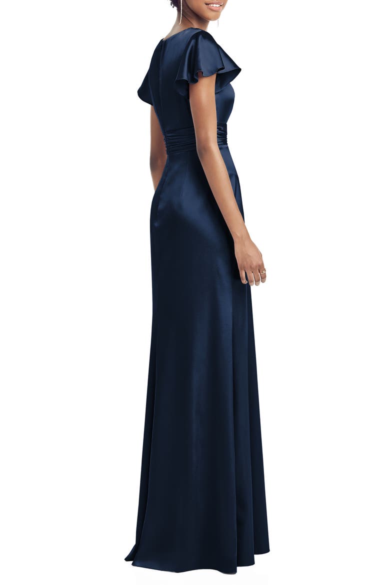 V-Neck Satin Trumpet Gown, Alternate, color, MIDNIGHT