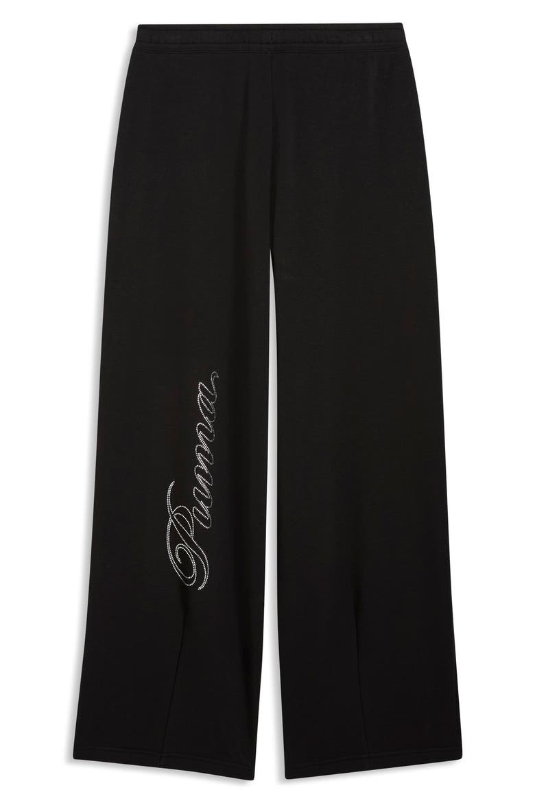 Rhinestone Logo Detail Cotton Blend Fleece Pants, Alternate, color, PUMA BLACK