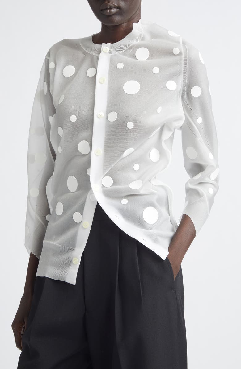 Junya Watanabe Polka Dot Jacquard Sheer Cardigan, Alternate, color, White