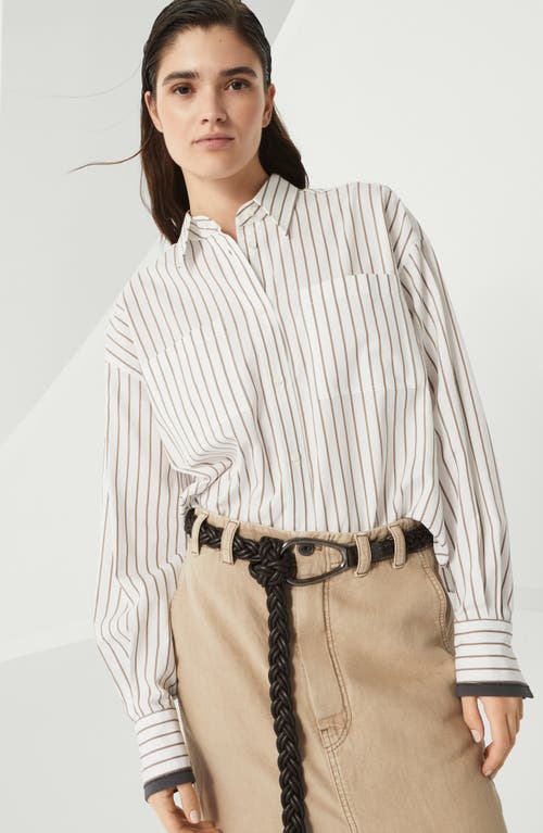 Shop Brunello Cucinelli Shirt With Monili In Tobacco
