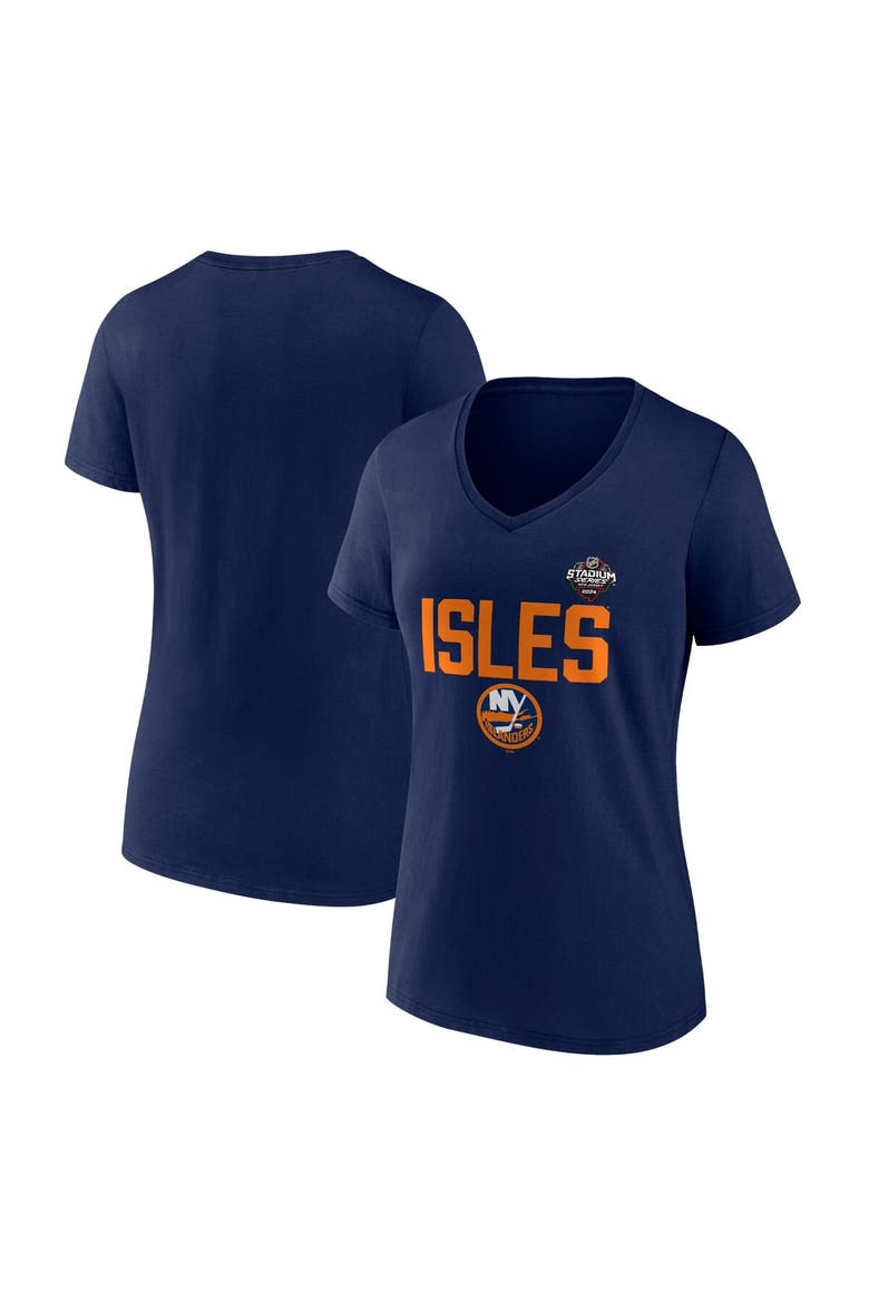 Women's Fanatics Branded  Navy New York Islanders 2024 NHL Stadium Series Logo V-Neck T-shirt, Main, color, Navy