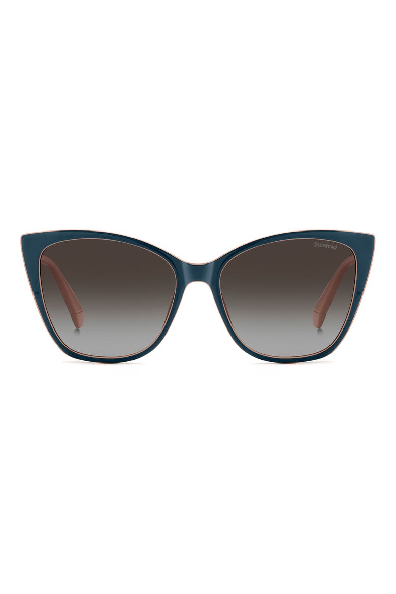 56mm Polarized Cat Eye Sunglasses, Main, color, TEAL PINK/ BROWN SF POLAR