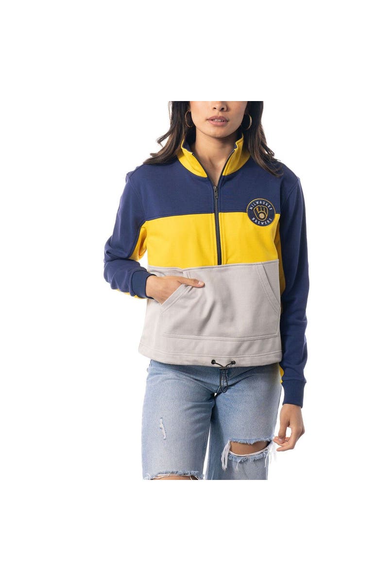 THE WILD COLLECTIVE Women's The Wild Collective Navy/Gold Milwaukee Brewers Women's Colorblock 1/4 Zip Jacket, Alternate, color, 