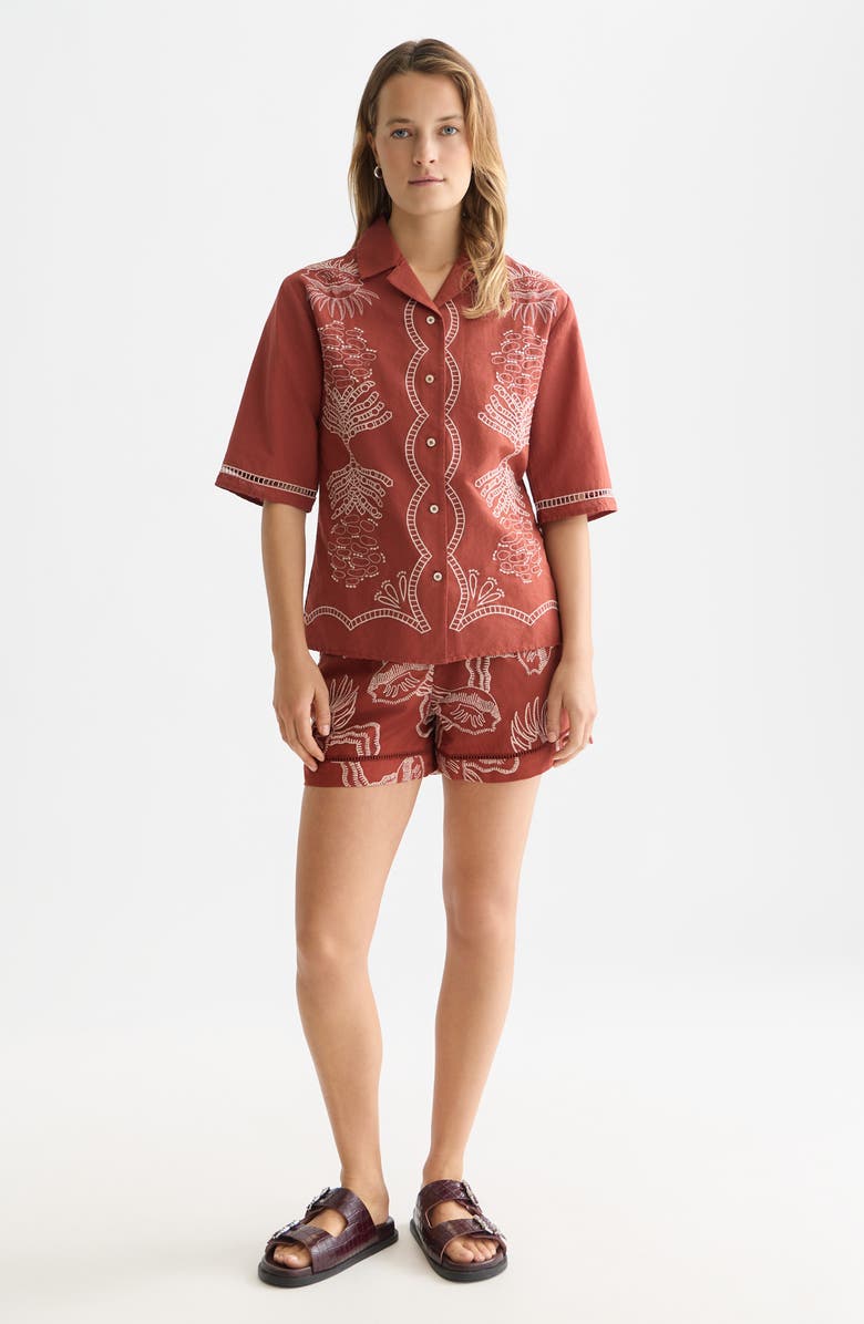 Scotch & Soda Embroidered Cotton & Linen Button-Up Shirt, Alternate, color, 