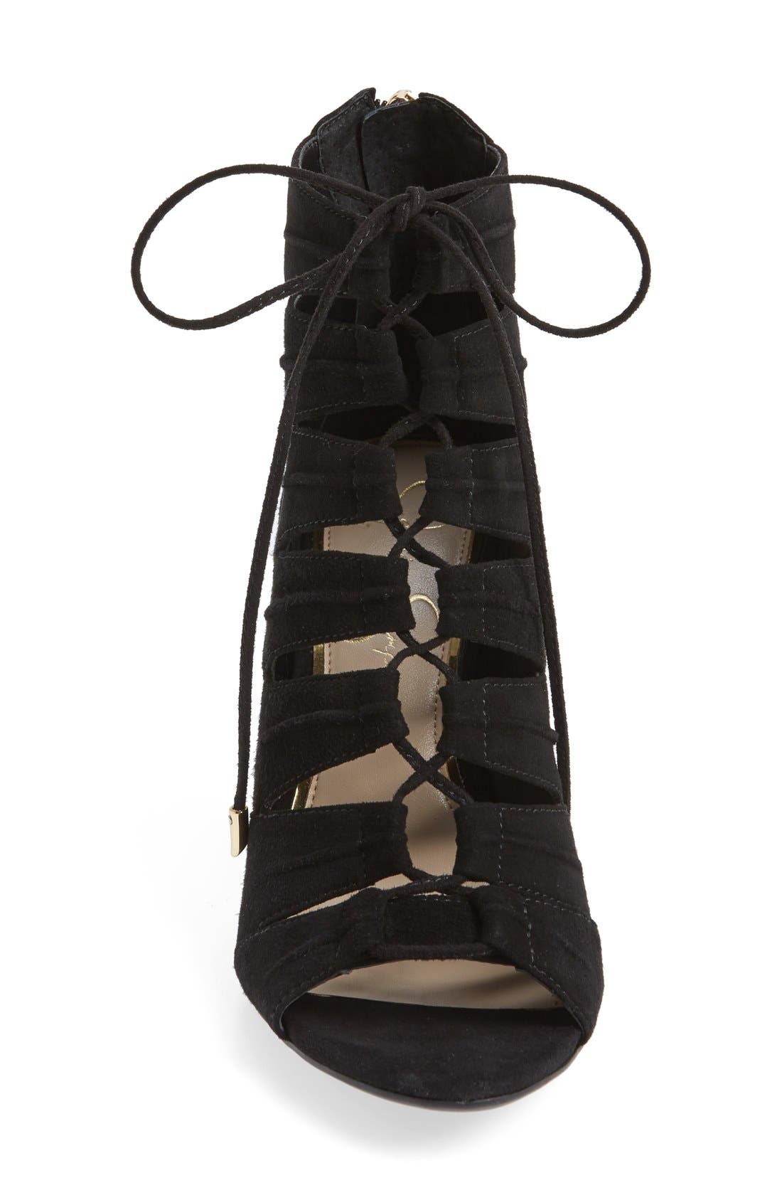 'Mahiri' Ghillie Open Toe Bootie, Alternate, color, BLACK SUEDE