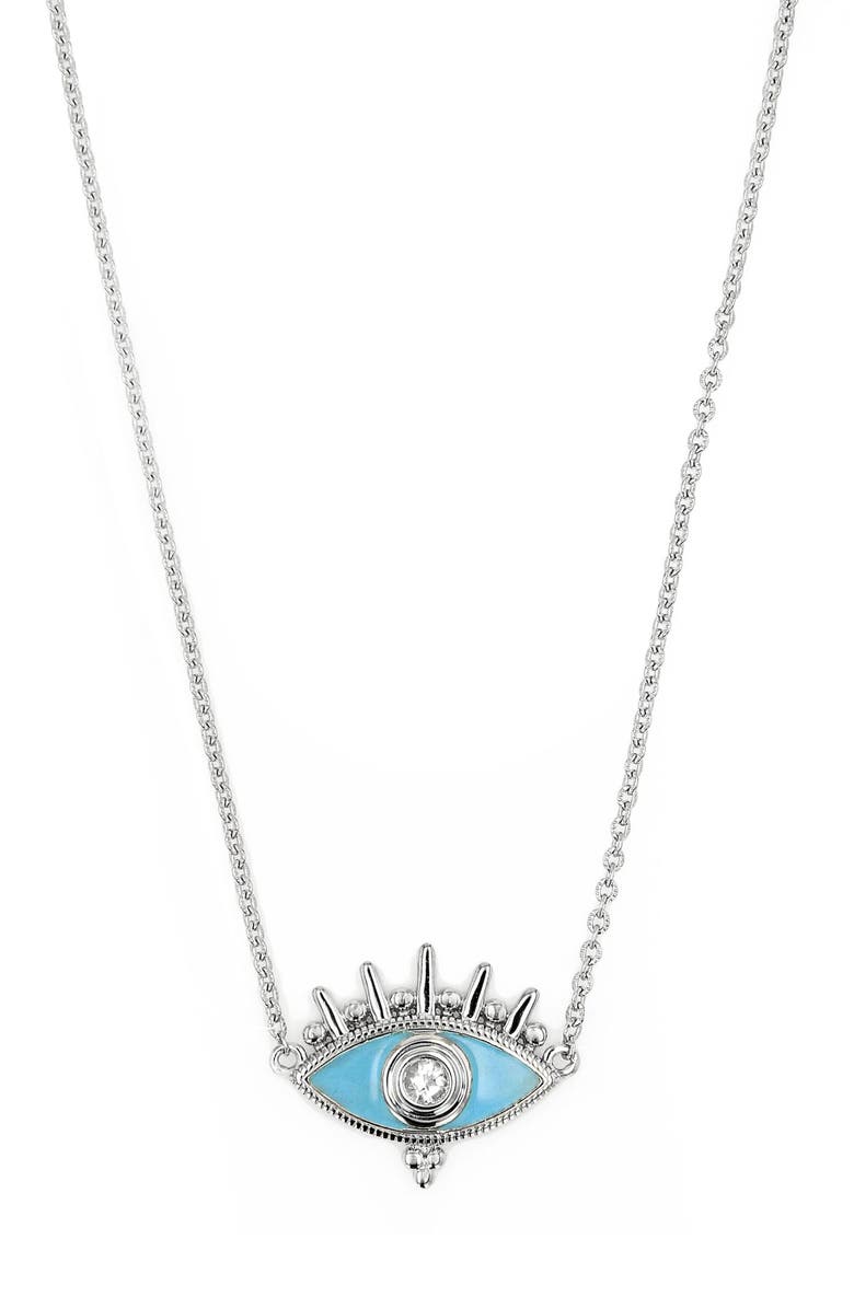 Judith Ripka Little Jewels Evil Eye White Topaz & Enamel Pendant Necklace, Main, color, 