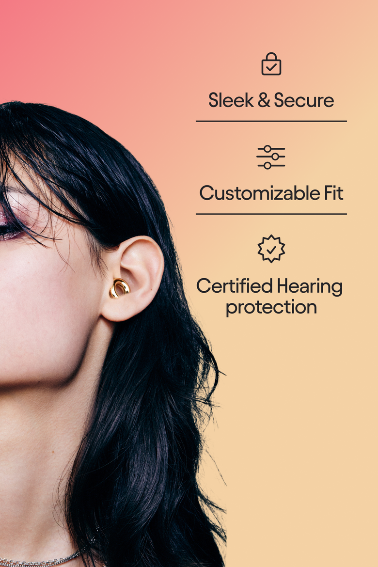 Experience 2 Earplugs Stylish Hearing Protection for Concerts & Festivals, Alternate, color, Gold