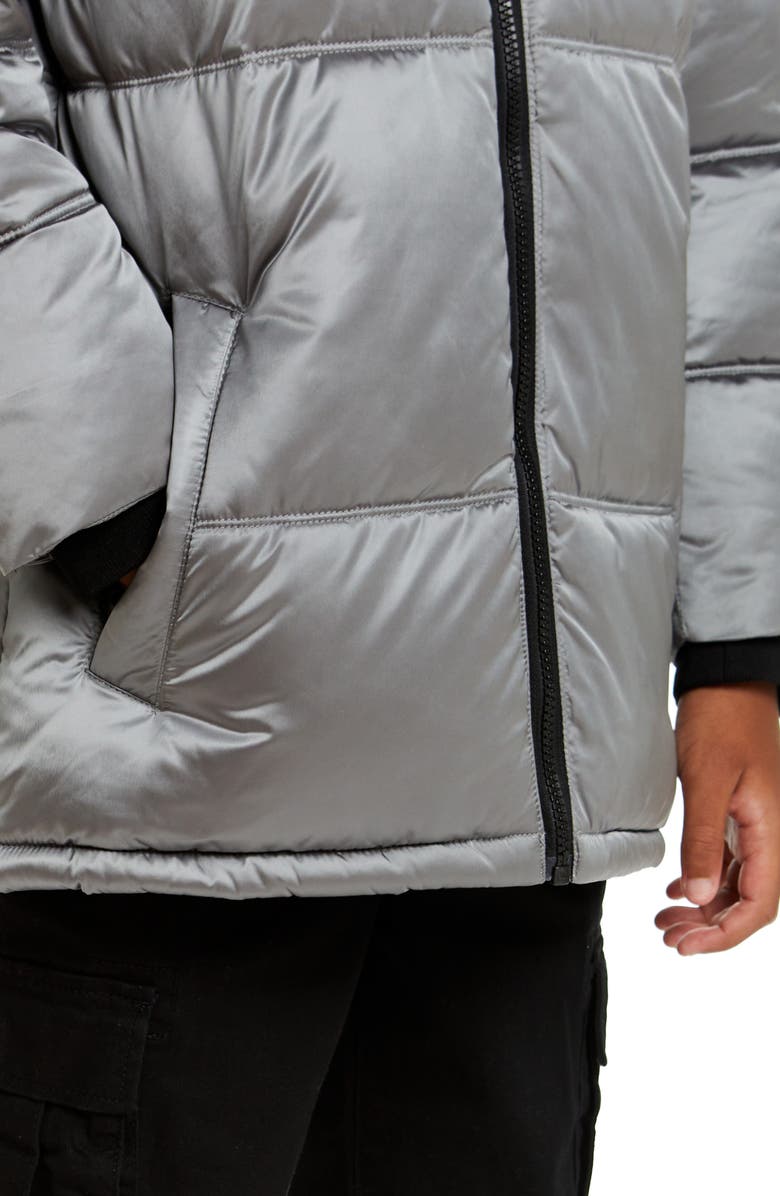 Andy & Evan x SPACEONE Kids' Galactic Reversible Hooded Puffer Jacket, Alternate, color, Moon Grey