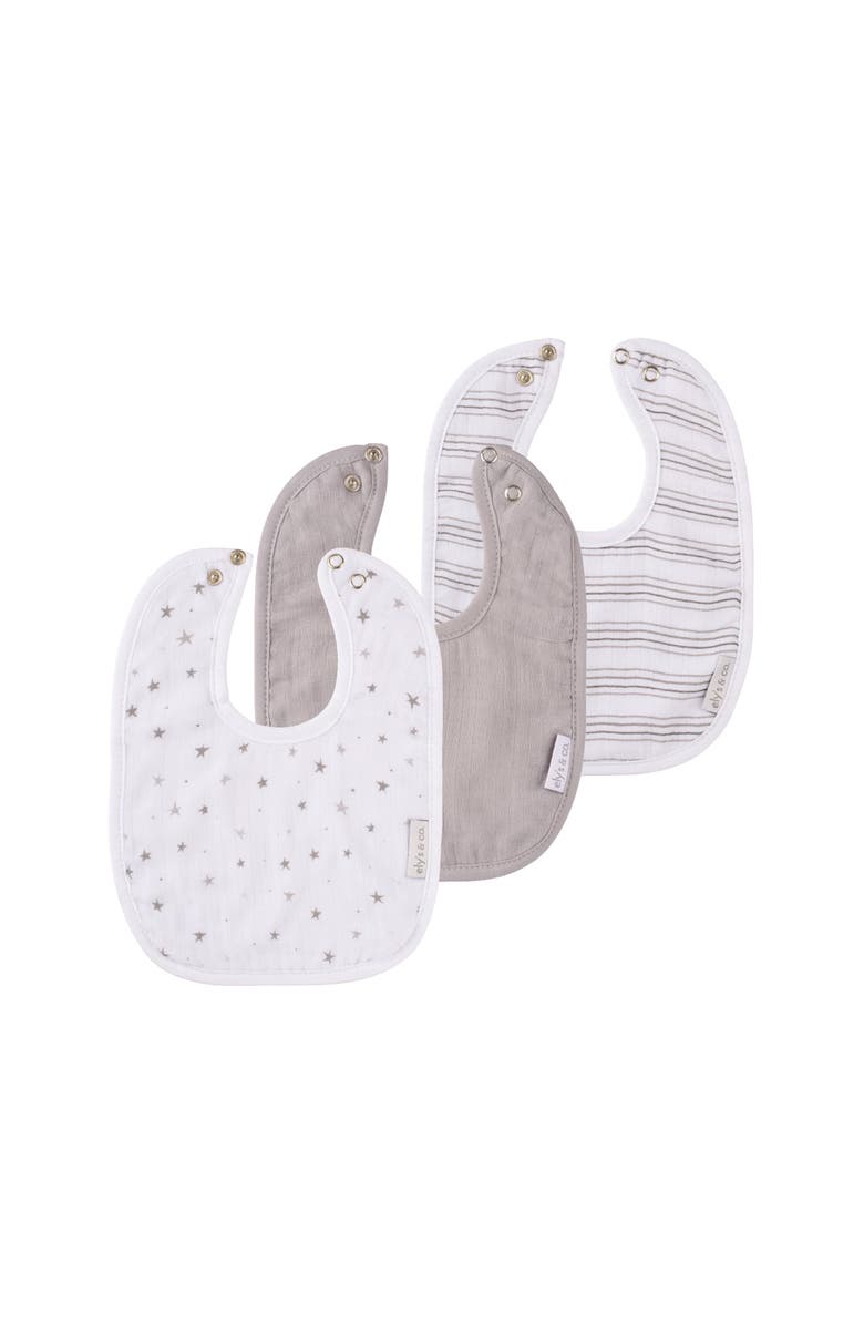 Ely's & Co. Muslin Terry Bib 3 Pack, Main, color, Grey Stars