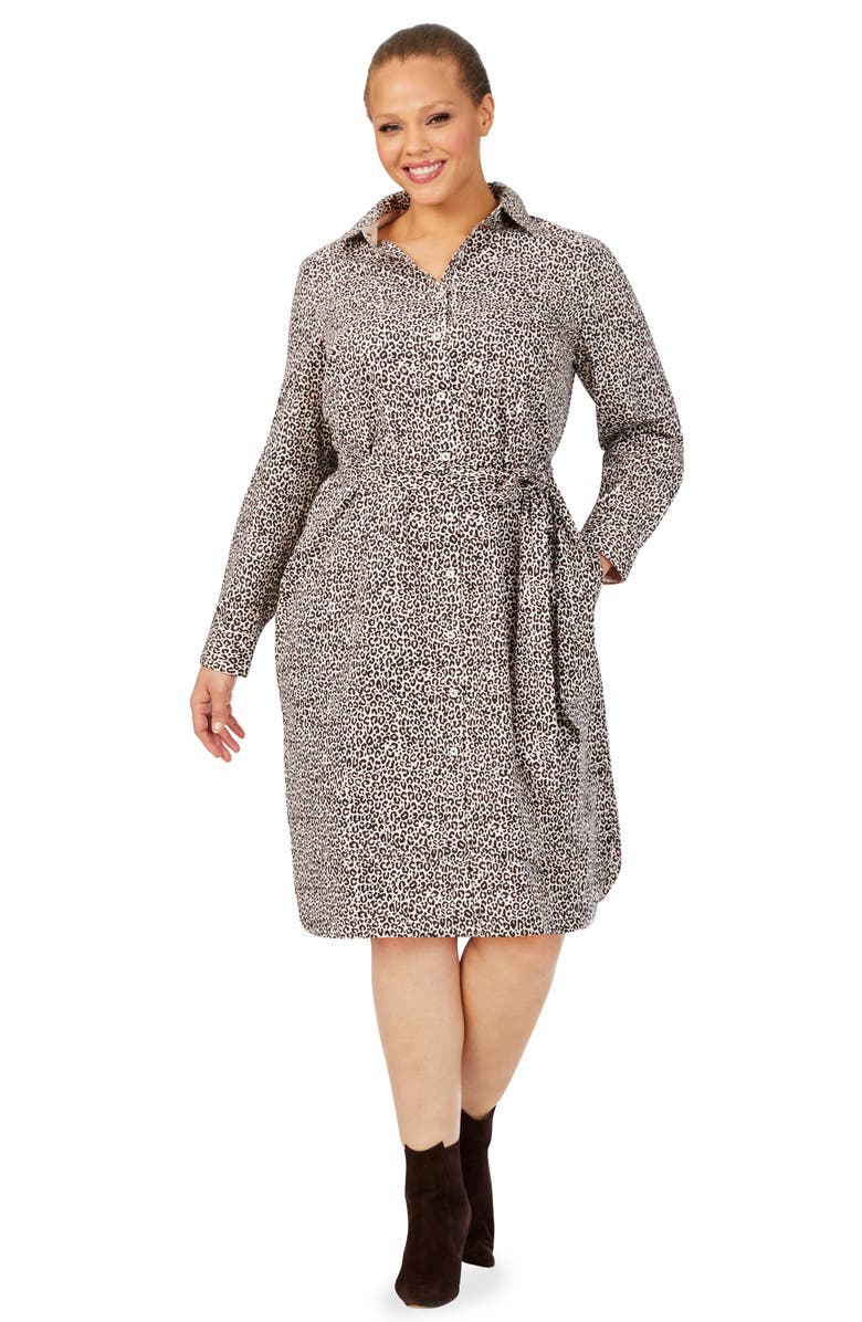 Foxcroft Rocca Luxe Leopard Long Sleeve Shirtdress, Alternate, color,