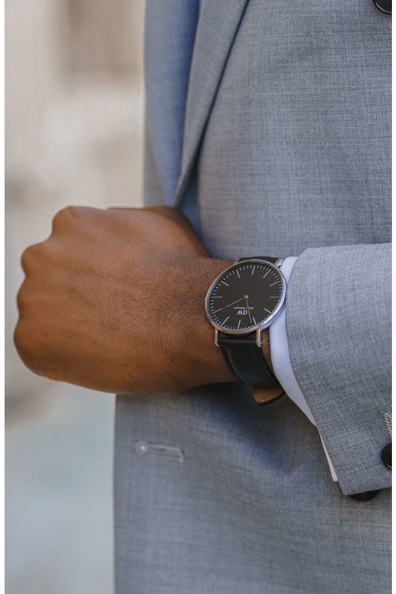 Classic Sheffield Leather Strap Watch, 40mm, Alternate, color, SILVER/ BLACK