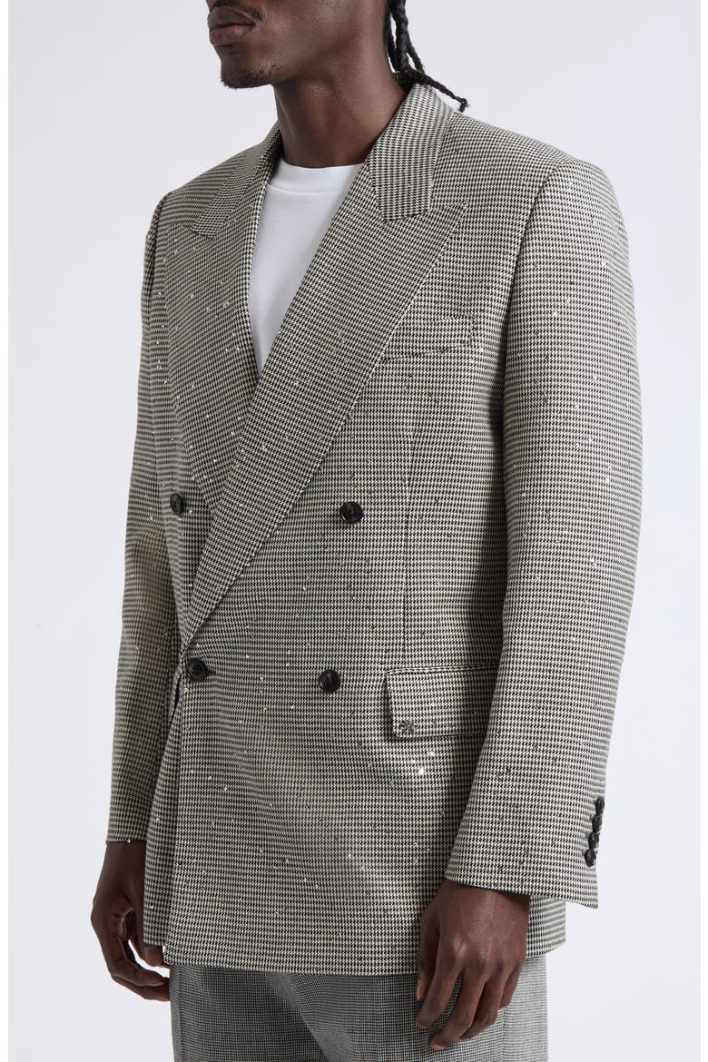 Sequin Houndstooth Double Breasted Sport Coat, Alternate, color, BLACK