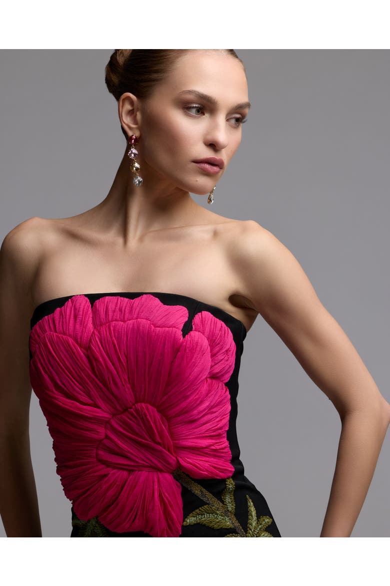 Strapless Floral Embroidered Midi Dress, Alternate, color, Black Multi