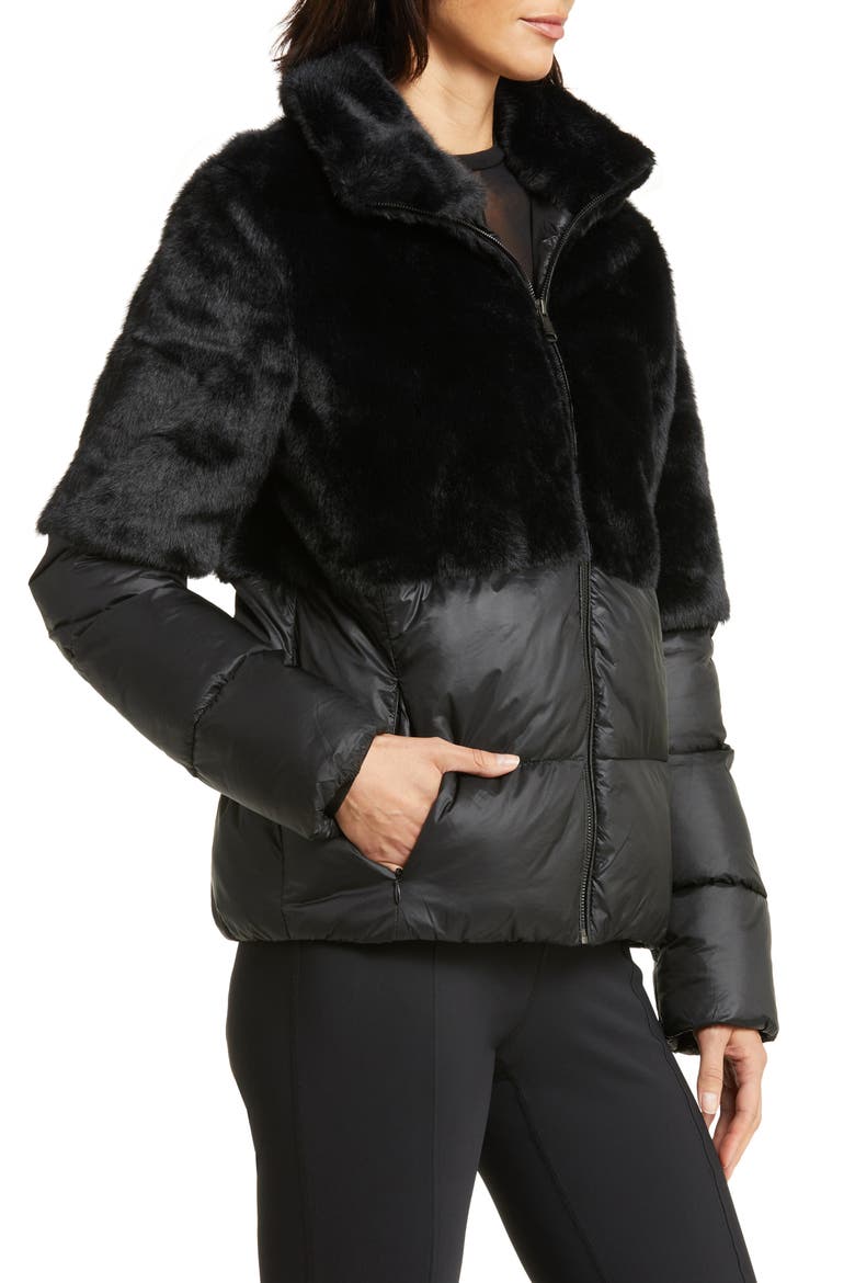 Faux Fur Puffer Jacket, Alternate, color, BLACK