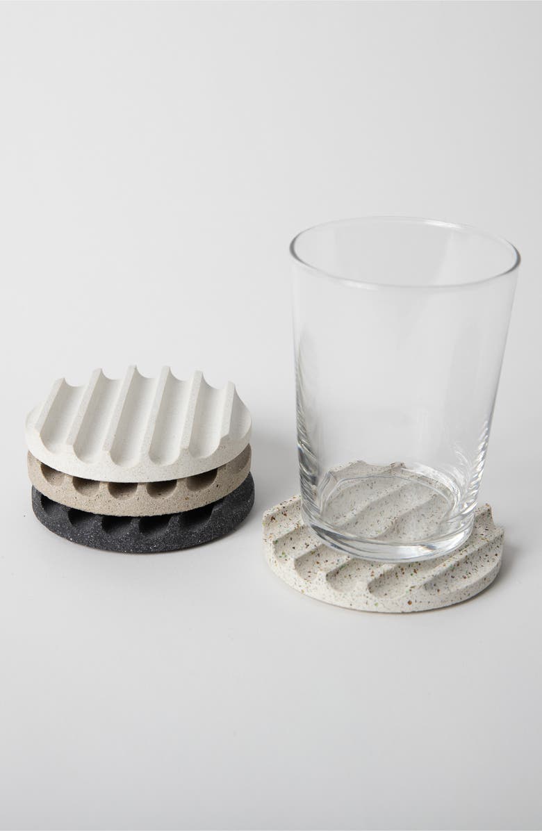 Pretti.Cool Set of 4 Terrazzo Coasters, Alternate, color, Grey Scale Terrazzo