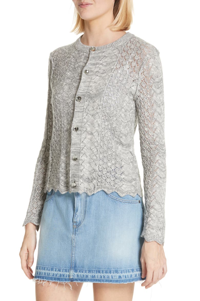 Scallop Edge Cashmere & Wool Blend Cardigan, Alternate, color, GREY MELANGE