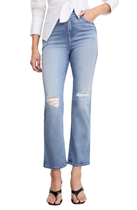 Soft-Tech Good Curve Ripped High Waist Ankle Straight Leg Jeans (Indigo 1072) (Regular & Plus)