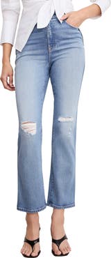 Good American Soft-Tech Good Curve Ripped High Waist Ankle Straight Leg Jeans