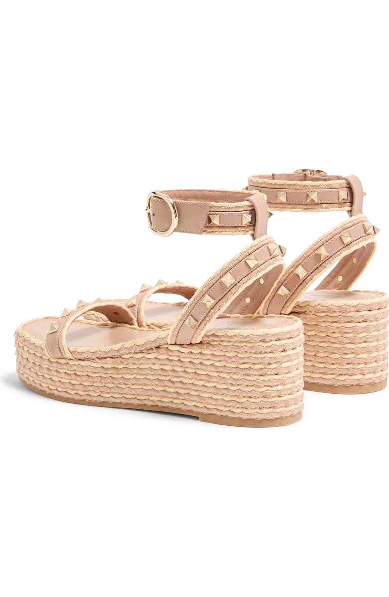 Valentino Rockstud Ankle Strap Espadrille Platform Sandal, Alternate, color, Rose