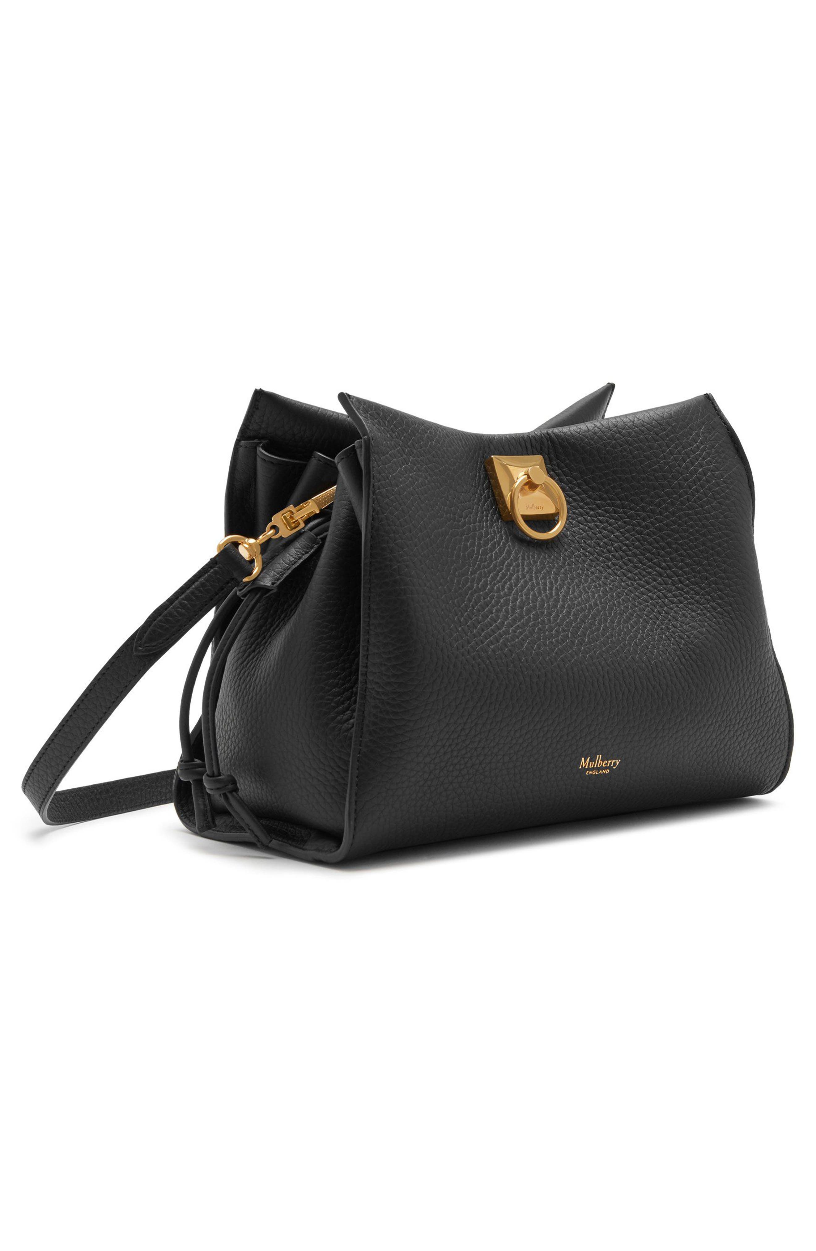 Mulberry Small Iris Leather Top Handle Bag, Alternate, color, Black
