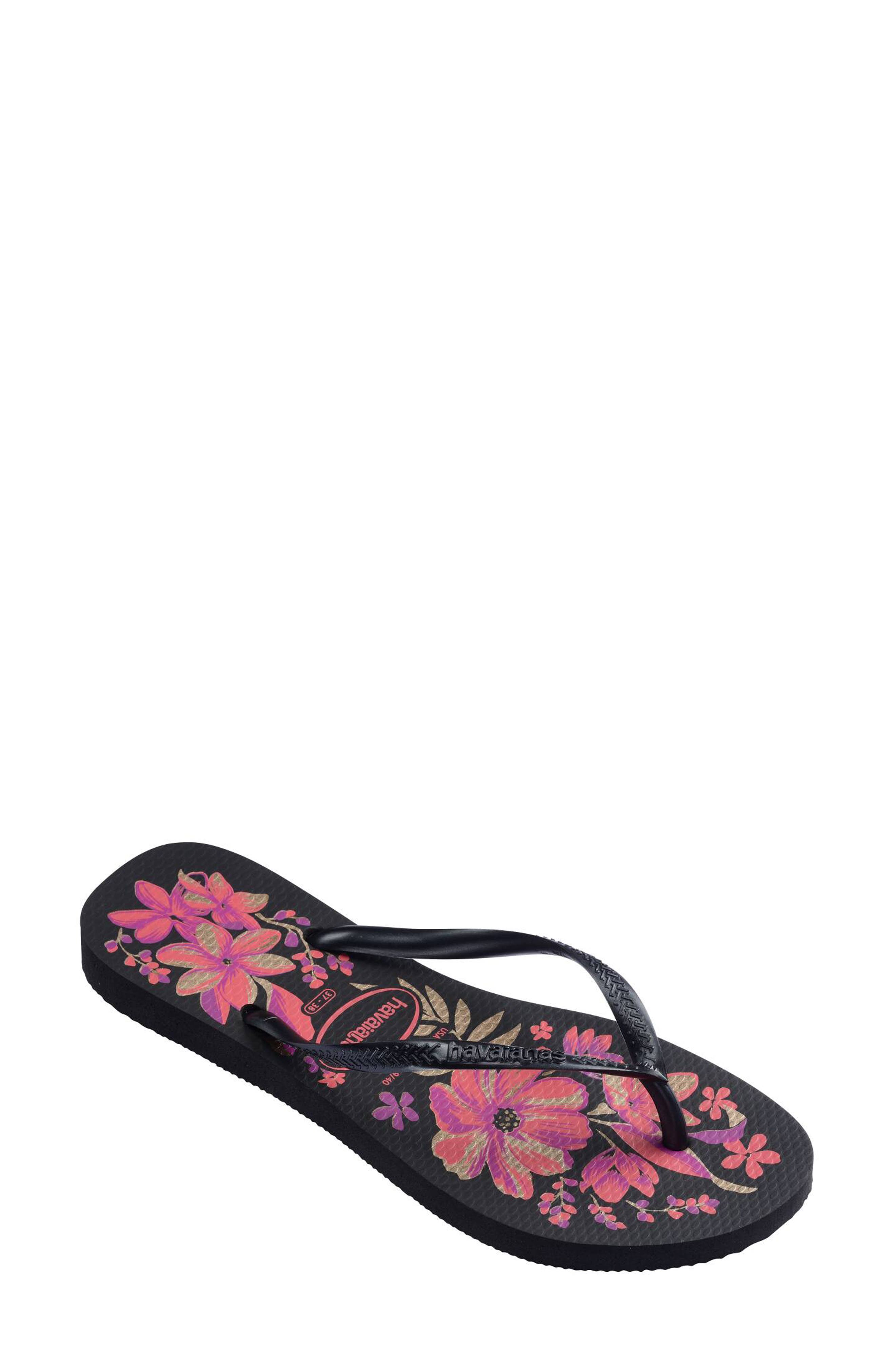 Havaianas Slim Flip Flop, Main, color, Black/ Grey/ Gold