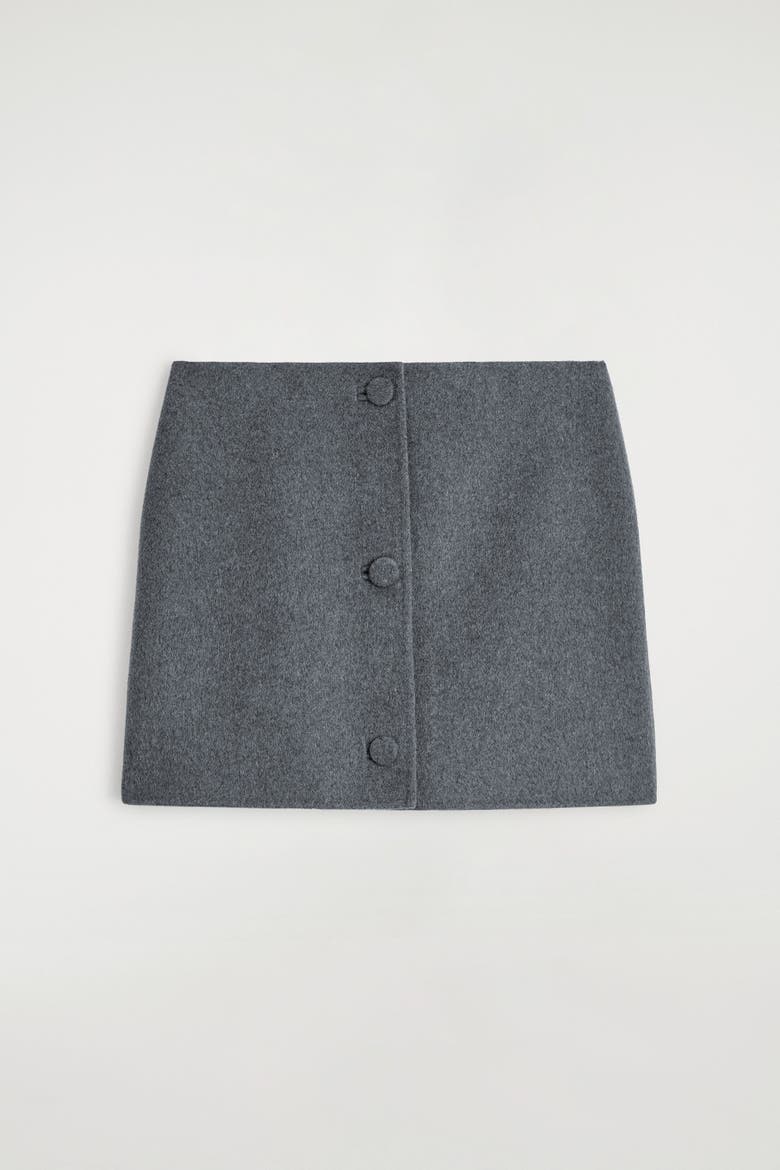 Buttoned Double-Faced Wool Mini Skirt, Alternate, color, GRAY