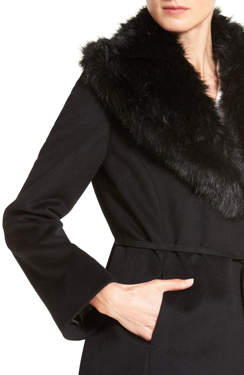 Via Spiga Faux Fur Shawl Collar Wool Blend Wrap Coat, Alternate, color,