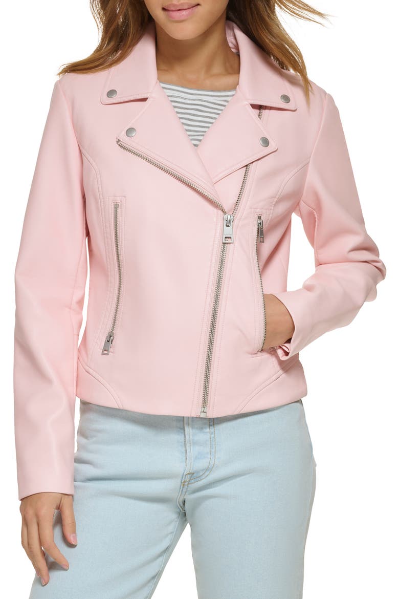Faux Leather Moto Jacket, Main, color, ROSE QUARTZ