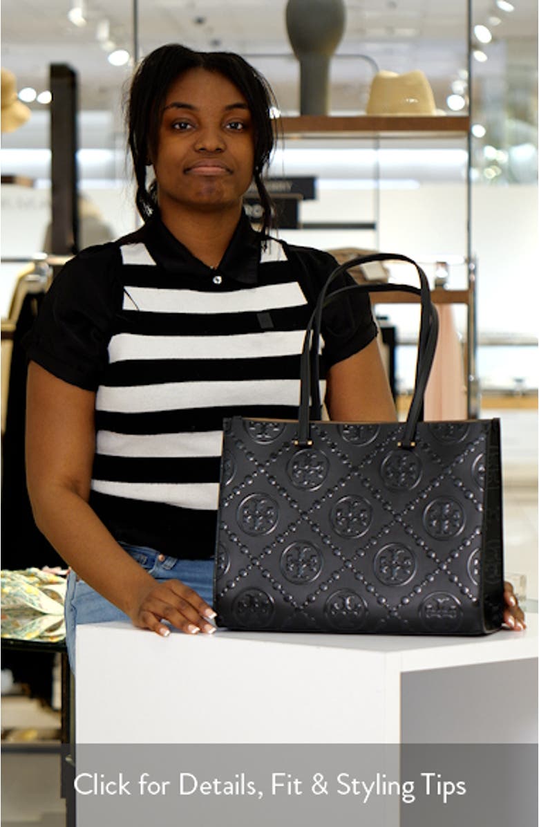 T Monogram Contrast Embossed Leather Tote, sales video thumbnail