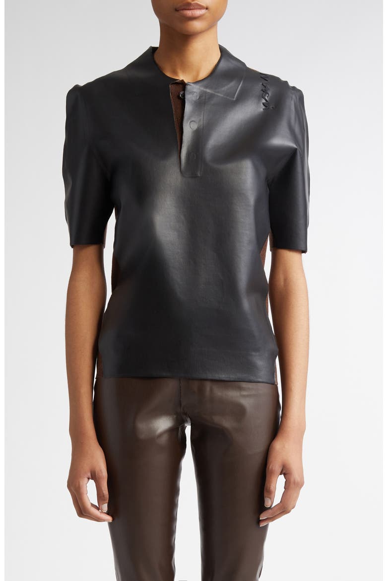 Mixed Media Faux Leather Polo, Main, color, MOCA