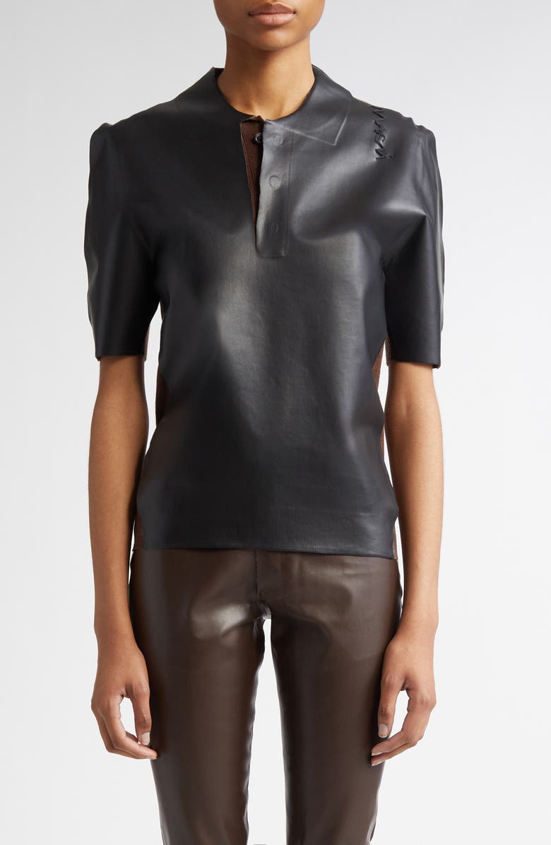 Marni Mixed Media Faux Leather Polo, Main, color, 