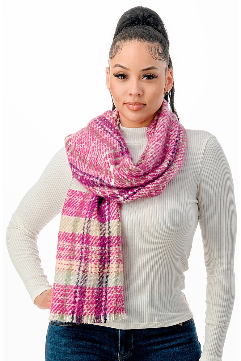 Plaid Scarf, Alternate, color, BRIGHT PINK