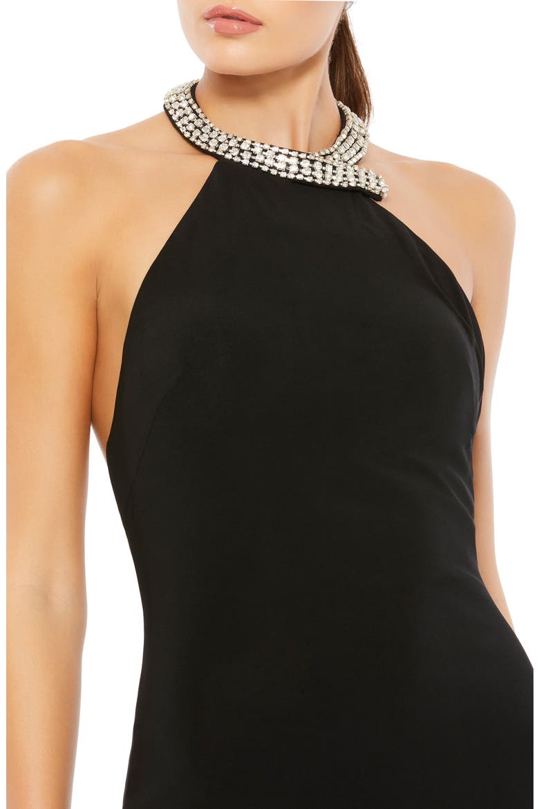 High Slit Halter Gown w/ Rhinestone Accents, Alternate, color, BLACK