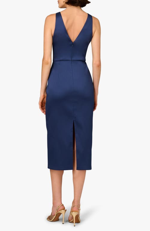 Aidan Mattox Sleeveless Flower-beaded Midi Dress In Blue