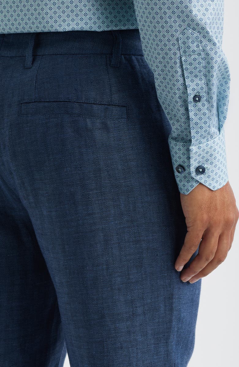 Bugatchi Linen Herringbone Chinos, Alternate, color, Navy