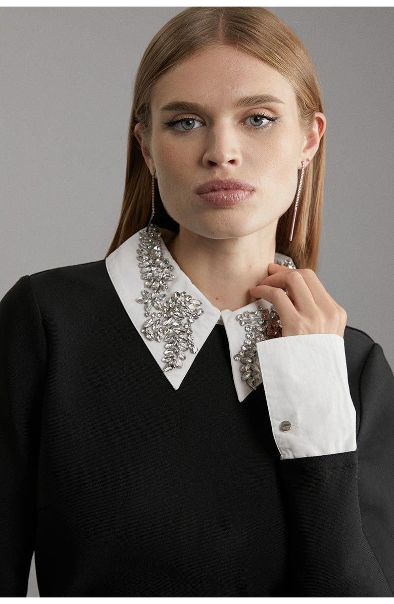 Karen Millen Bandage Embellished Collar Knit Top, Alternate, color, Black