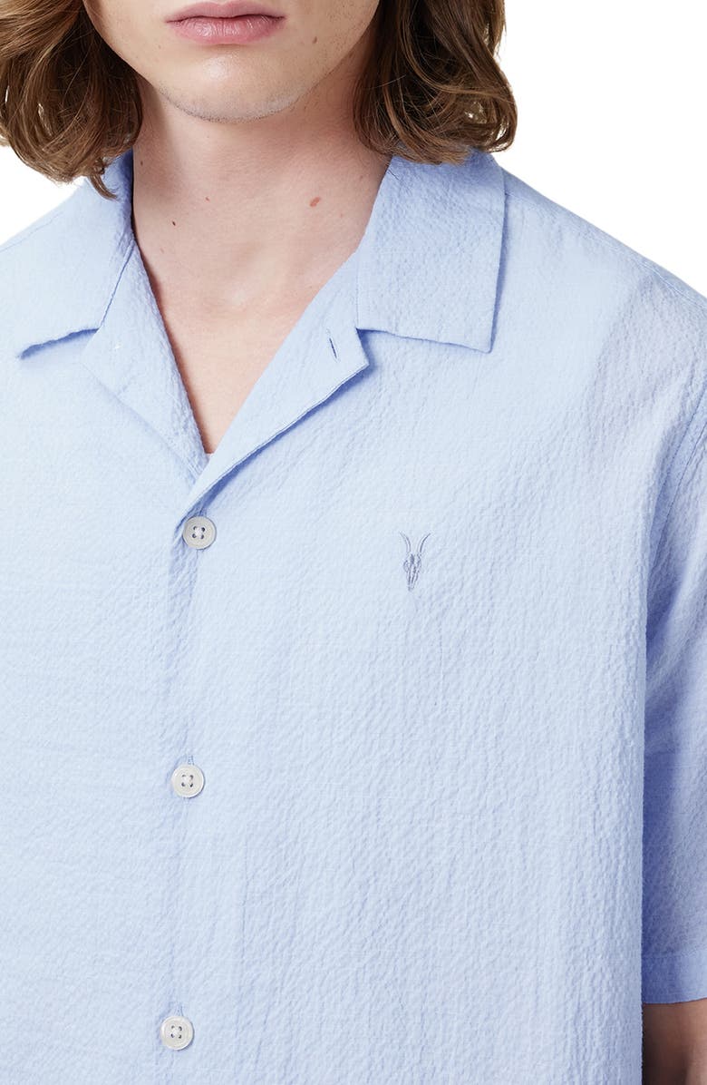 AllSaints Valmer Short Sleeve Button-Up Shirt, Alternate, color, Shore Blue