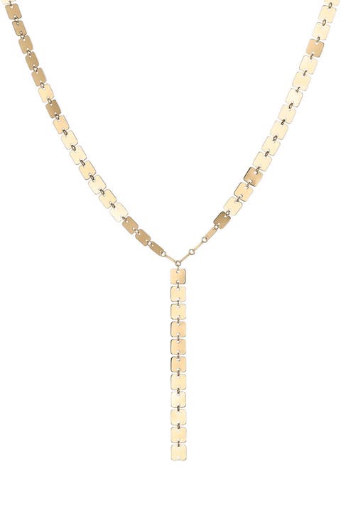 14K Gold Laser Square Y-Necklace