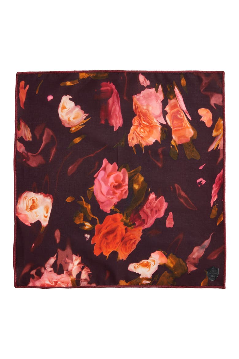 Floral Cotton Pocket Square, Alternate, color, BURGUNDY