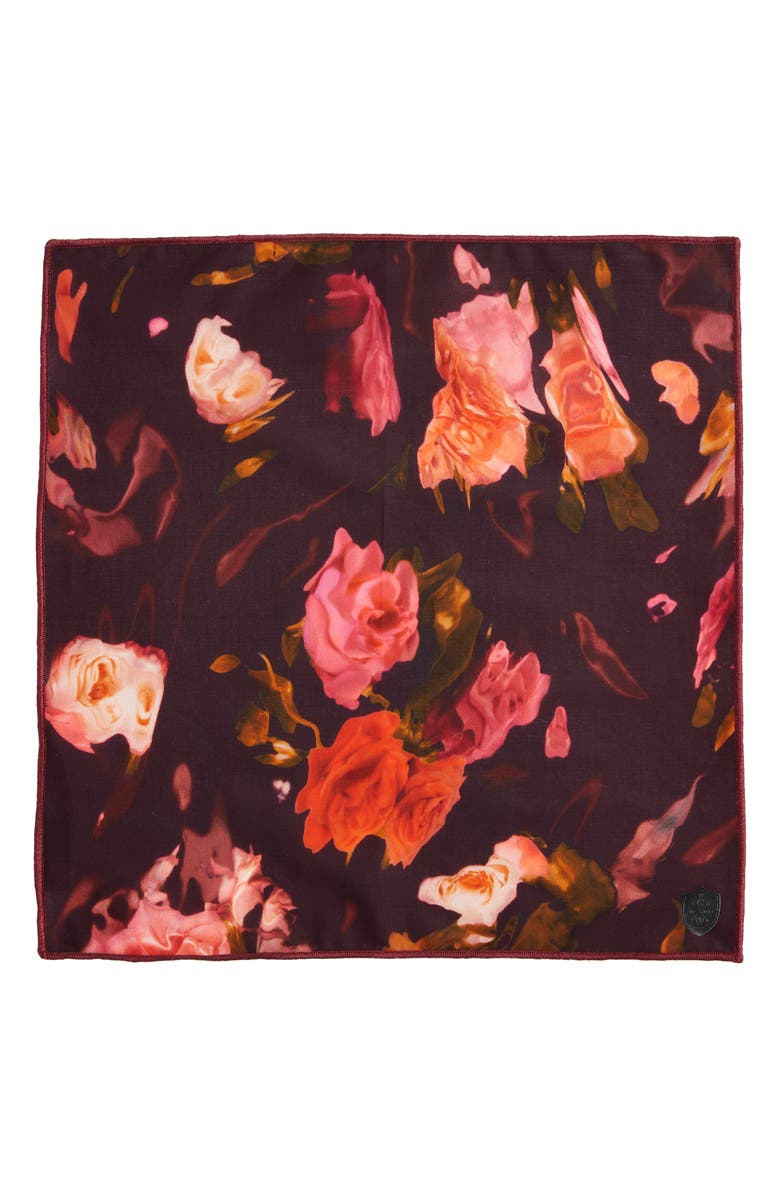 CLIFTON WILSON Floral Cotton Pocket Square, Alternate, color, Burgundy