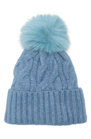 Melrose And Market Faux Fur Pompom Beanie In Blue