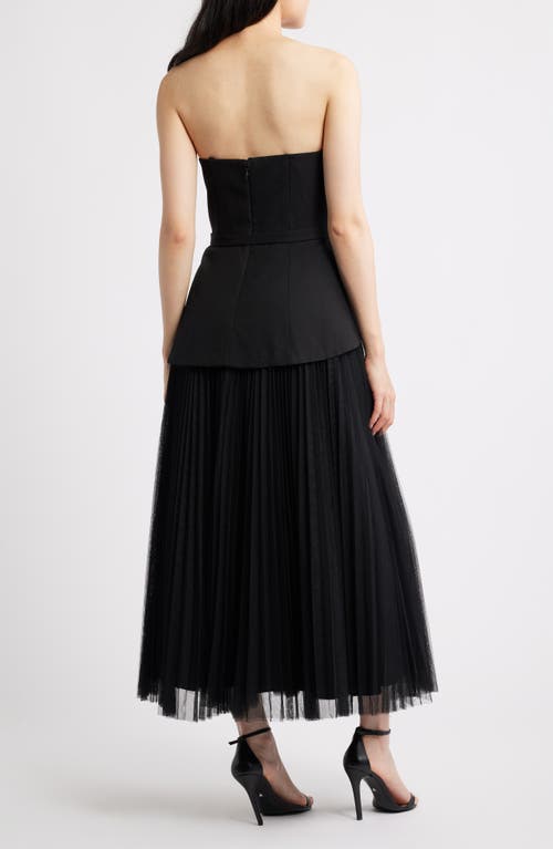 Hutch Lilibet Strapless Mixed Media Gown In Black