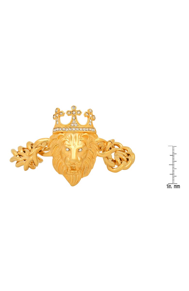 HMY JEWELRY Men's 18K Yellow Gold Plated Stainless Steel Lion Head Bracelet, Alternate, color,