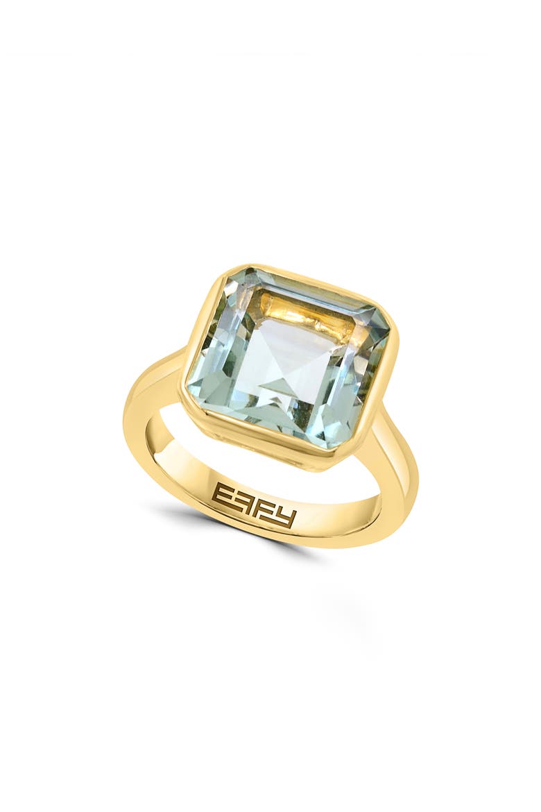 18k Gold Plated Sterling Silver Green Quartz Statement Ring, Main, color, GREEN