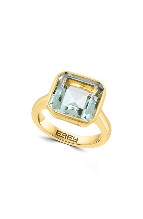 18k Gold Plated Sterling Silver Green Quartz Statement Ring
