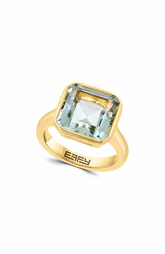 18k Gold Plated Sterling Silver Green Quartz Statement Ring